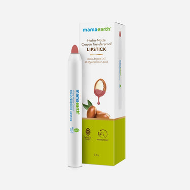 Mamaearth Hydra-Matte Crayon Transferproof Lipstick with Argan Oil & Hyaluronic Acid - 02 Macaroon Pink - 2.4 g